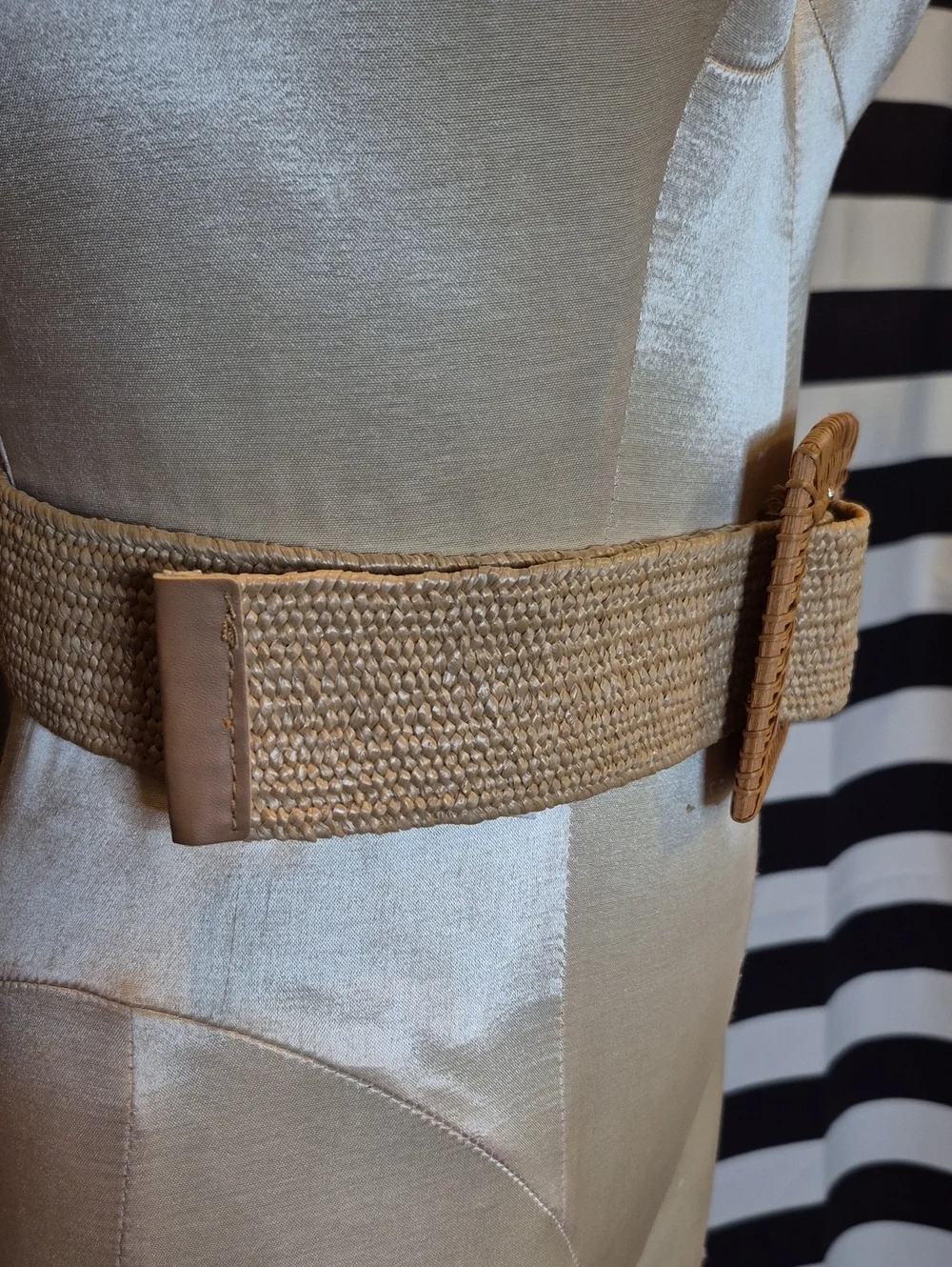 Two Boho Woven Straw Circle And Square Buckle Waist Belt - Natural Brown